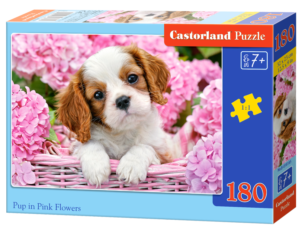 Puppy in pink flowers